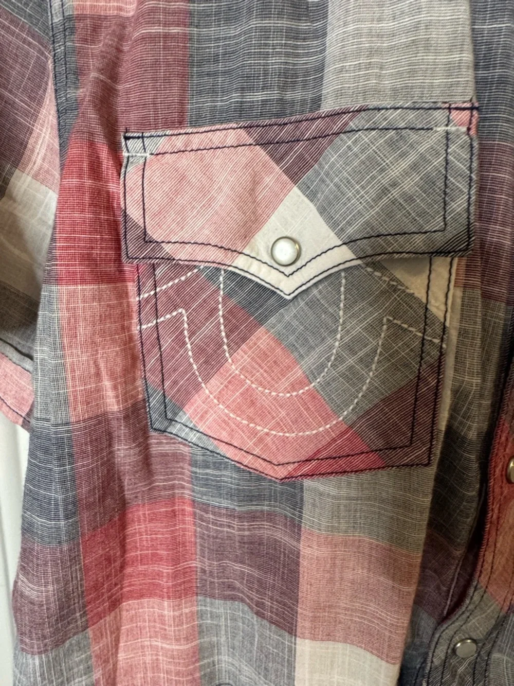 True Religion Mens XL Western Pearl Snap Plaid Shirt Cowboy